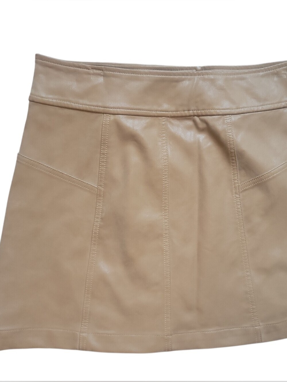 Free People Caramel Faux Leather Mini Skirt with Buckle Detail - Picture 2 of 12